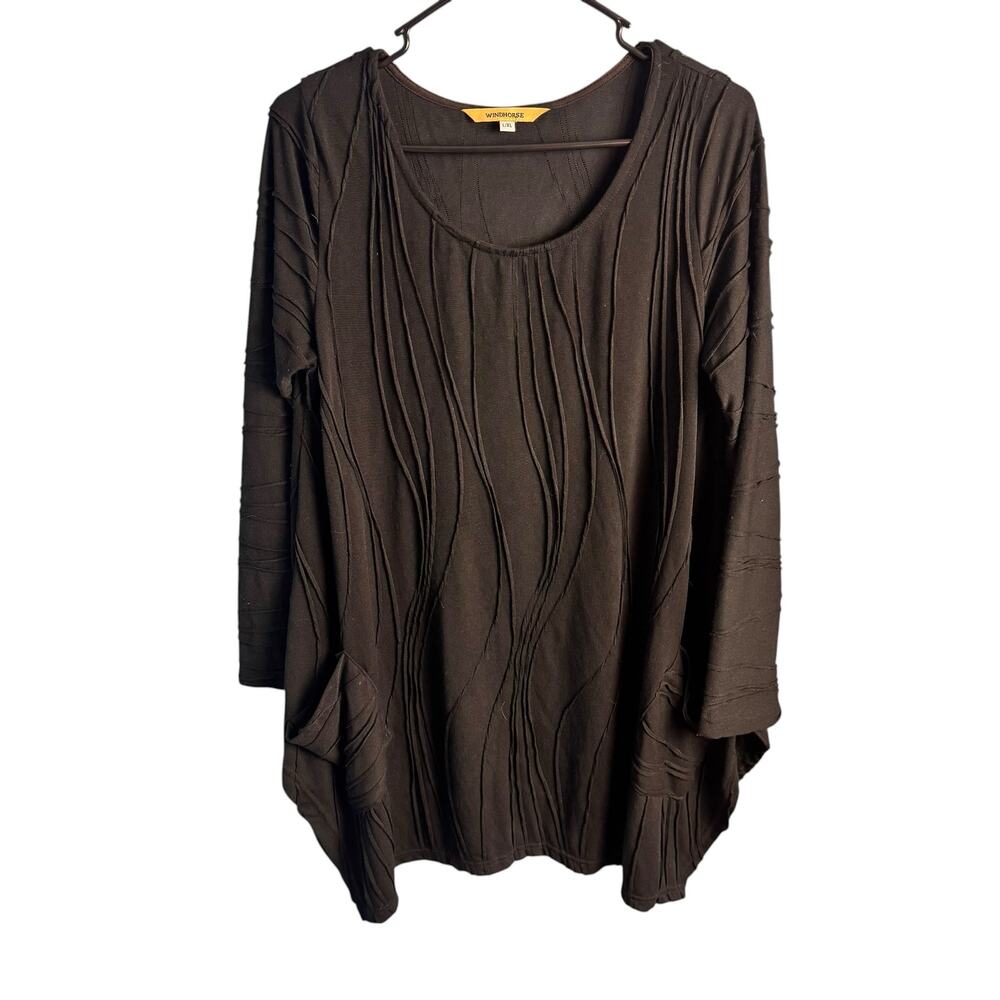 Windhorse Brown Textured Tunic Top Boho Oversized L/XL